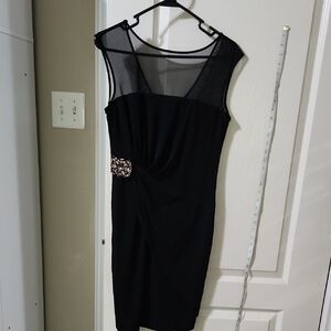 Calvin Klein Black Mini Dress with Embellished Accent, Size 6